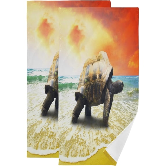 Turtle Tropical Oceans Kitchen Hand Towels 2 PCS, Beach Sea Fingertip Bath Towels Ultra Soft and Highly Absorbent, Decorative Face Towels Dish Washcloths, 28.3"x14.4"