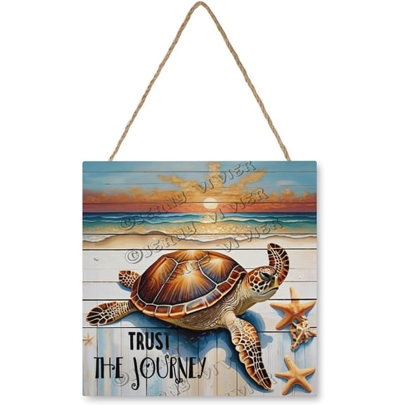 Turtle Trust The Journey Wooden Sign MDF Hanging Wood Plaques for Home Office Funny Bathroom Decor Turtle Lovers Gift Ideas for Friends Wall Art Wooden Hanging Sign 12x12 Inch