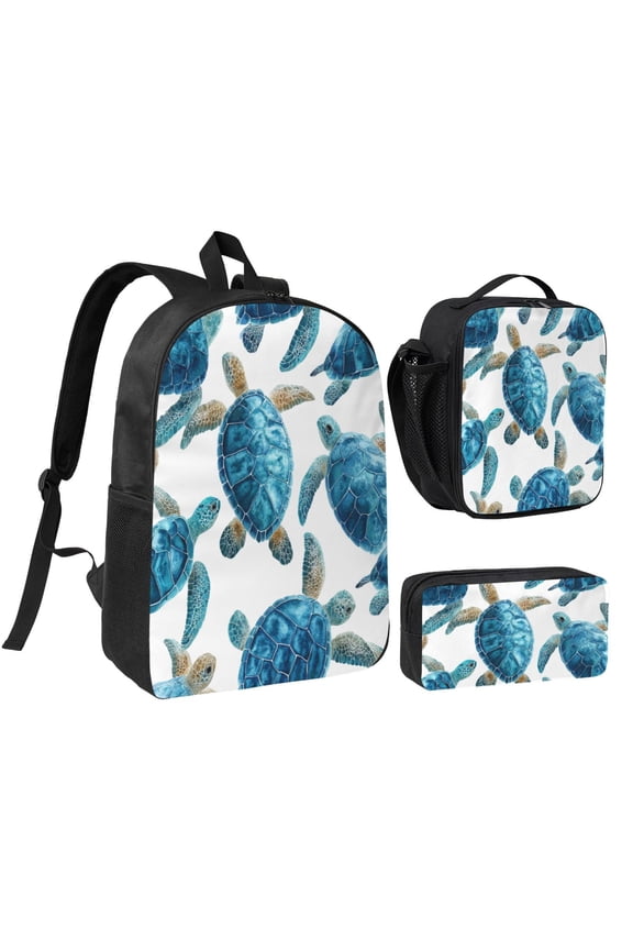 Turtle Turquoise Backpack 17 Inch Set with Lunch Bag and CaseDurableTravel Bag Combo for Work Commuting Daily Use