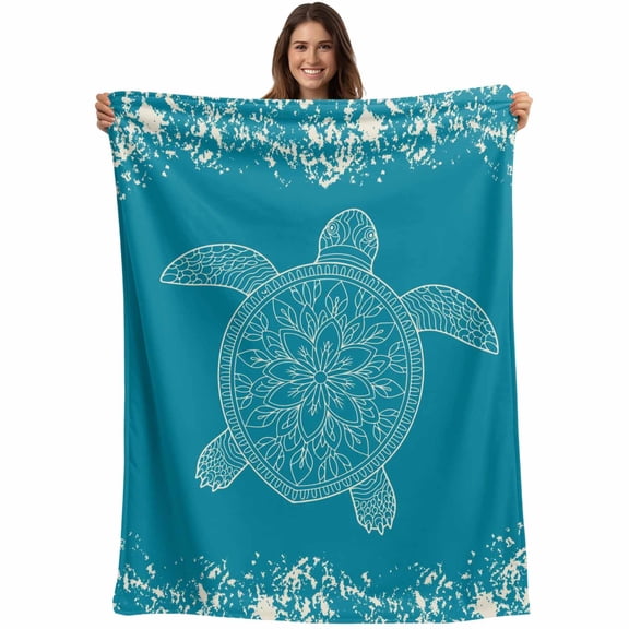 Turtle Turquoise Blanket Soft Cozy Warm Throw Blanket for Couch, Plush Fuzzy Flannel Fleece Blankets for Sofa, Coastal Ocean Boho Flower Retro Mottled Bed Blankets Lightweight Gifts for Men, 30"x40"
