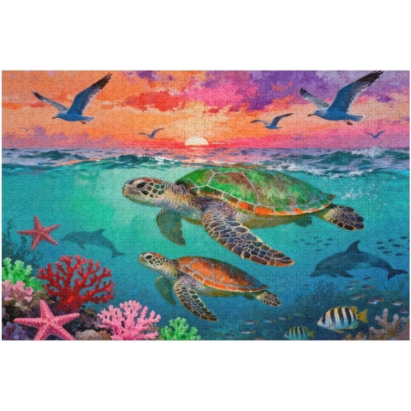 Turtle Undersea World Puzzle 1000 Pieces for Women Ages 4-10, Colorful Ocean Jigsaw Puzzle, Educational Learning Game, Men and Women Family Game, Fun Puzzle Gift, 30x20 in