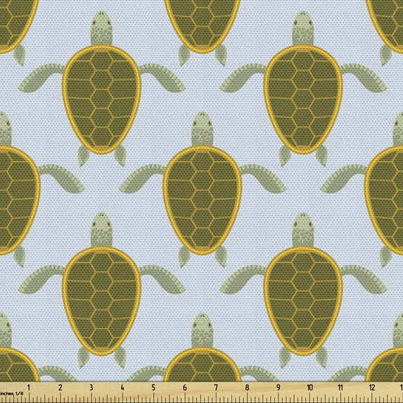 Ambesonne Turtle Fabric by the Yard Upholstery, Flock Geometric Shells, 10 Yards, Multicolor