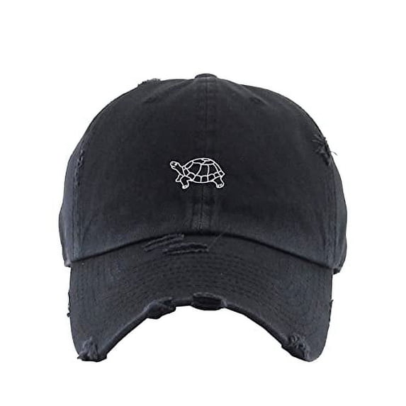 Turtle Vintage Baseball Cap Embroidered Cotton Adjustable Distressed Dad Hat Brush Black