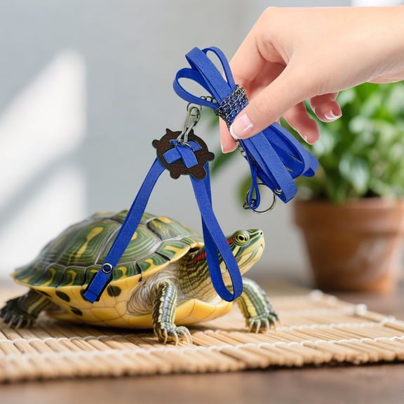 Turtle Walking Leash with Cross Design, Durable Suede Leather Reptile Harness for Indoor and Outdoor Use, Comfortable Pet Safety Strap for Small Turtles, 7.9 Inches