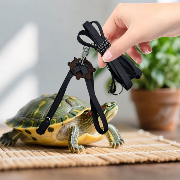 Turtle Walking Leash with Cross Design, Durable Suede Leather Reptile Harness for Indoor and Outdoor Use, Comfortable Pet Safety Strap for Small Turtles, 7.9 Inches