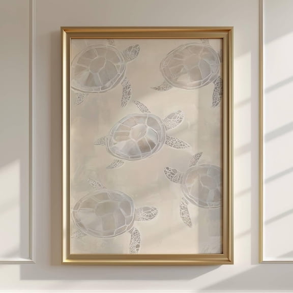 Turtle Wall Art Coastal Peaceful Blue Turtles Dorm Room Decor Beach Vibes Poster, Unframed Canvas 24x36in