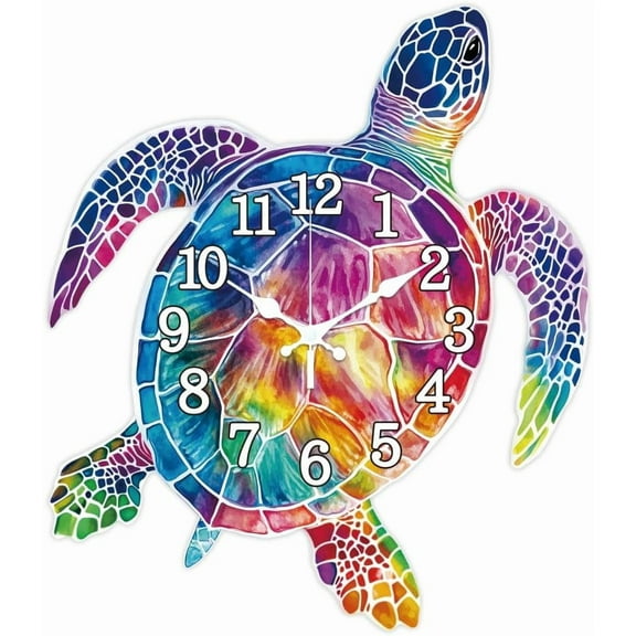 Turtle Wall Clock Colorful Tortoise Non-Ticking Clock Irregular Shape Decorative Wall Clocks Printed Clocks for Home Office Decoration 1513 inch