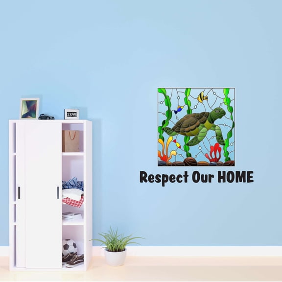 Turtle Wall Decal Respect our home Respect Vinyl Wall Decals Quotes Saying Decor Vibrant Sea Living Room Decoration - Size: 10 In X 9 In