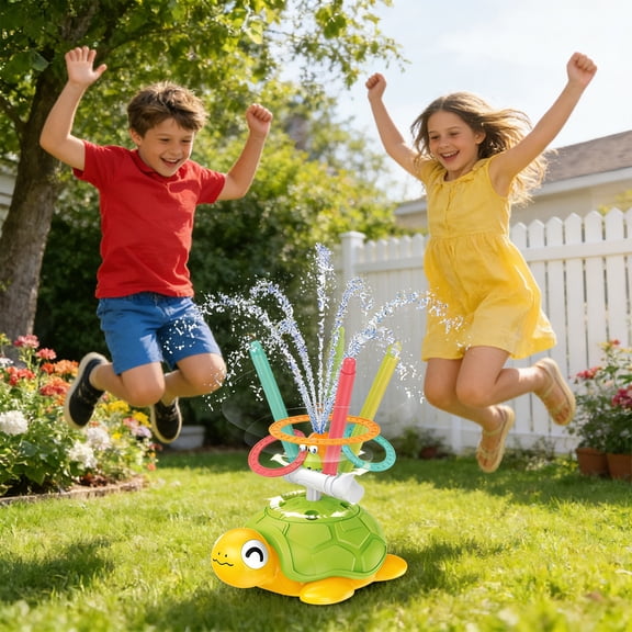 Turtle Water Sprinkler Toy 13.78x7.87x7.87in/35x20x20cm Kids Outdoor Play Sprinkler with Multi-Function for Basketball & Ring Toss, Durable ABS Plastic for Lawn, Backyard, Garden (Multicolor)