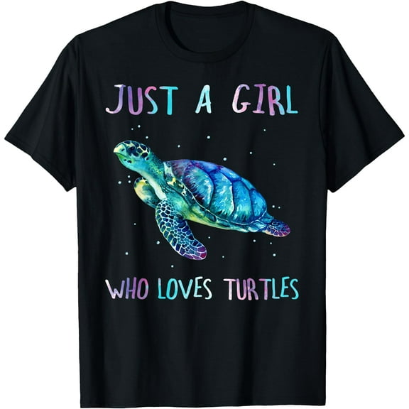 Turtle Watercolor Sea Ocean Just a Girl Who Loves Turtles Unisex T-Shirt for Men Women Kids Toddler,Black Color,Size 3T