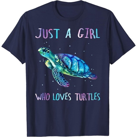Turtle Watercolor Sea Ocean Just a Girl Who Loves Turtles Unisex T-Shirt for Men Women Kids Toddler,Navy Color,Size M