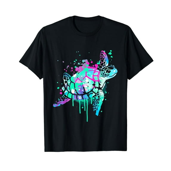 Turtle Watercolor Sea Ocean Wildlife animal T-Shirt Black