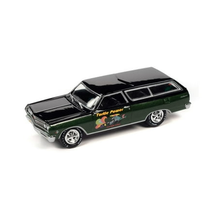 Turtle Wax 1965 Chevy Chevelle Wagon, Green Metallic - Johnny Lightning JLSP173/24A - 1/64 scale Diecast Model Toy Car