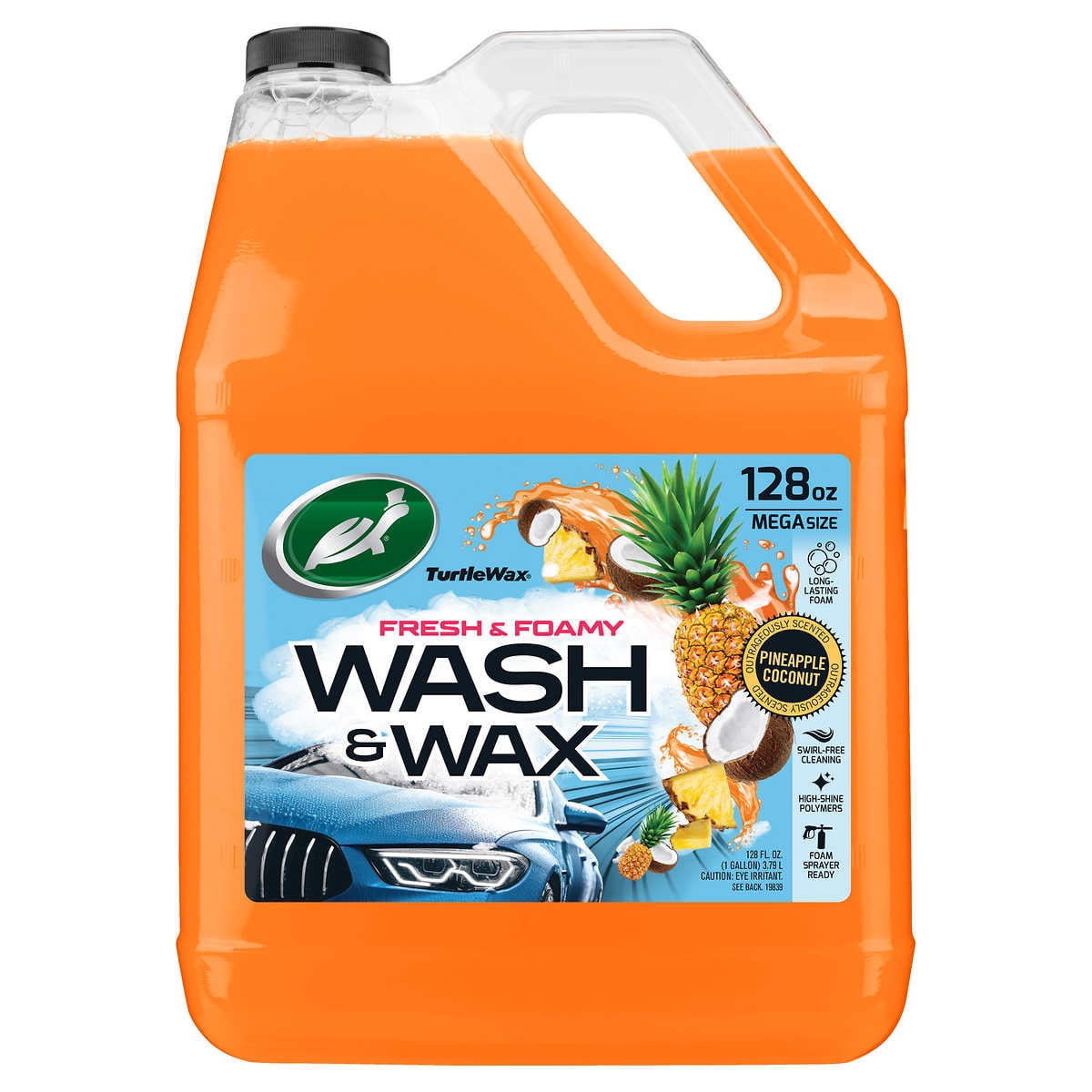 Turtle Wax Fresh Foamy Wash Wax Pineapple Coconut 128 Ounce
