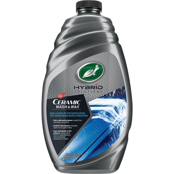 Turtle Wax Hybrid Solutions Ceramic Car Wash and Wax, Gentle pH Neutral Car Cleaner with Extreme Water Beading Paint Protection, High Gloss Spot-Free, Car Wax Shine, Fruity Scent, 48 oz Pack of 1