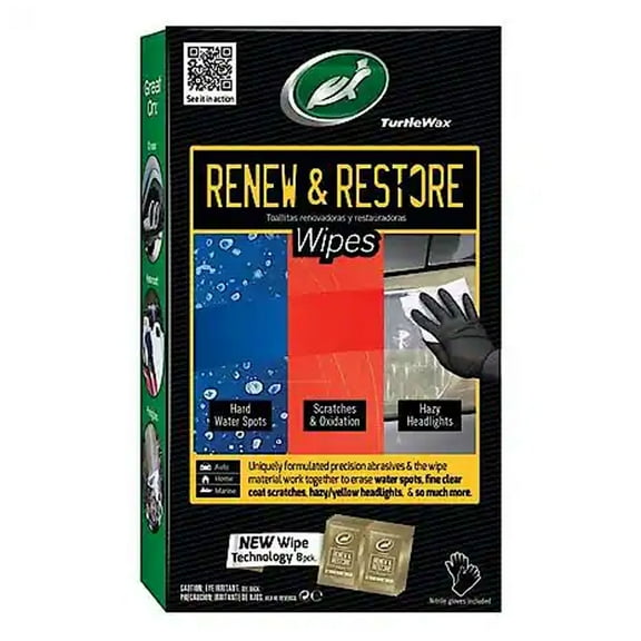 Turtle Wax Renew & Restore Wipes, Oxidation & Spot Remover for Paint, Glass & Headlights, 8 Wipes