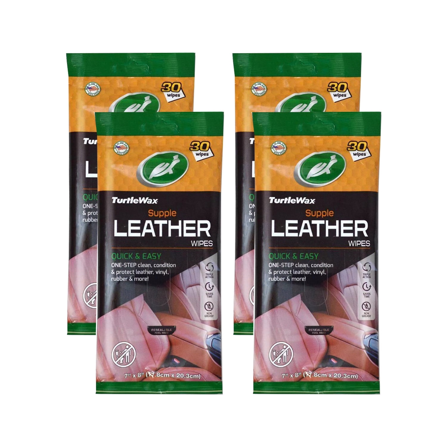 Turtle Wax Supple Leather Wipes, Pouch with 30 Wipes, 4 Packs