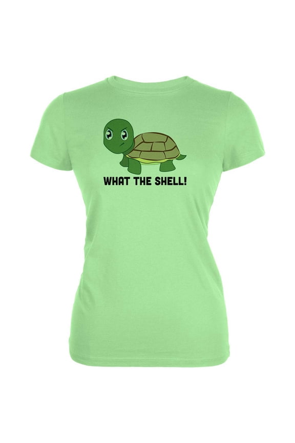 Turtle What The Shell Funny Pun Cute Juniors Soft T Shirt Mint LG