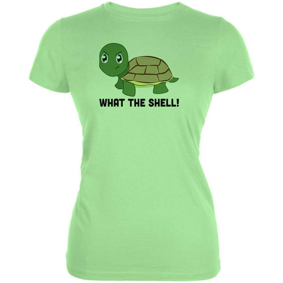 Turtle What The Shell Funny Pun Cute Juniors Soft T Shirt Mint MD