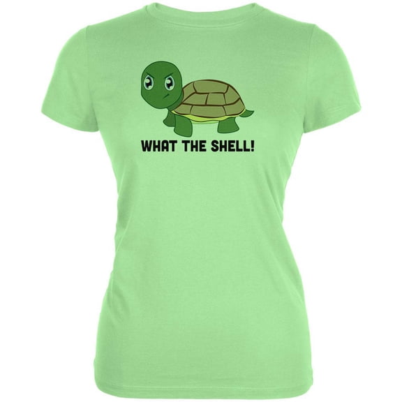 Turtle What The Shell Funny Pun Cute Juniors Soft T Shirt Mint SM