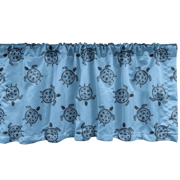 Ambesonne Turtle Valance Pack of 2, Boho Ornamental Sea Animal, 54"X12", Azure Blue and Charcoal Grey