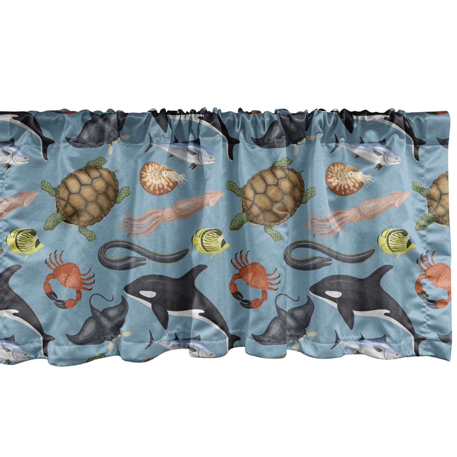 Ambesonne Turtle Valance Pack of 2, Sea Animals Underwater Scene, 54 ...