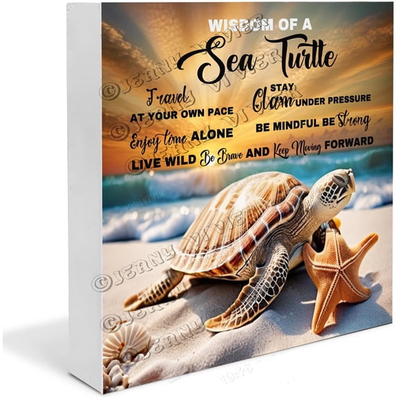 Turtle Wisdom Of A Sea Turtle Wooden Box Sign Turtle Gifts For Friends Funny Bathroom Decor Desk Decor for Bedroom Unique Desk Decor Wood Block Signs For Shelf Desk Decoration 7x7 in
