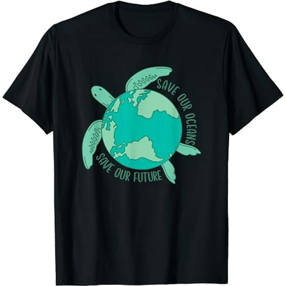 Turtle With Earth save our oceans save our future T-Shirt