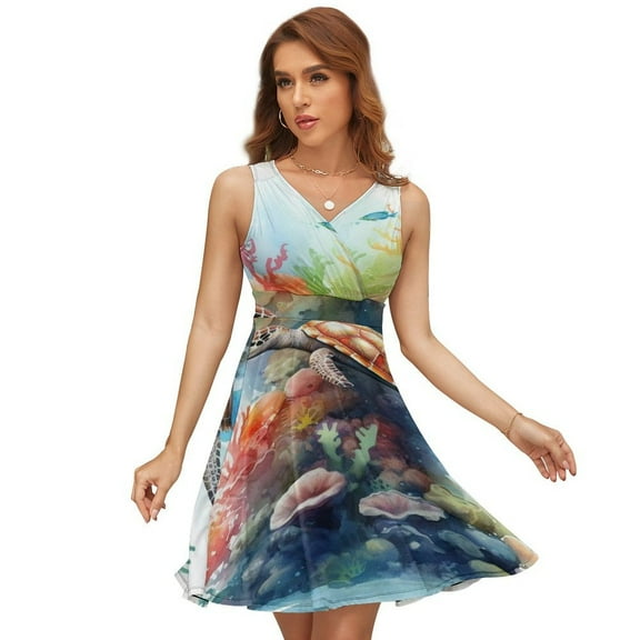 Turtle Women's Tank Dress V Neck Sleeveless Summer Sundress