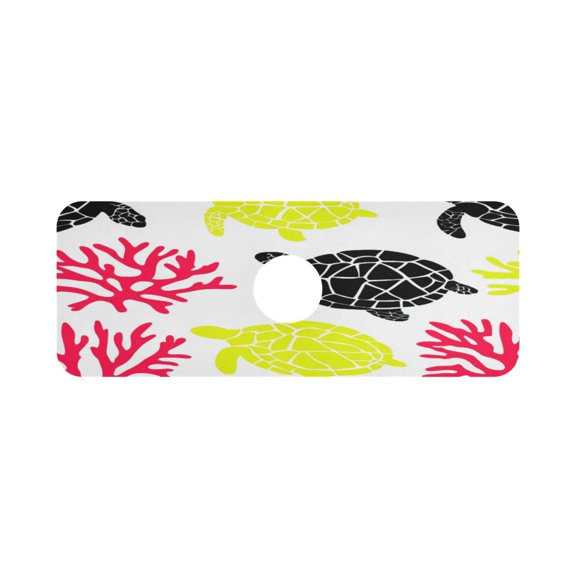 Turtle and Coral Single Compact Faucet Drying Pad 14.7x5.4in Absorbent Mat for Small Sinks, Vanity Countertops