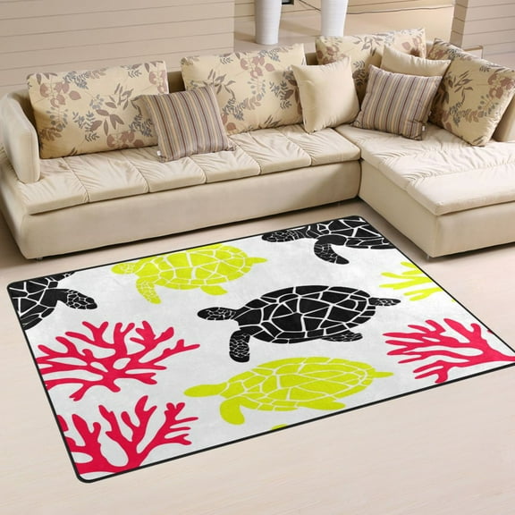 Turtle and Coral Soft Polyester Area Rug 31''x20'', Non Slip, Memory Foam, Water Absorbent