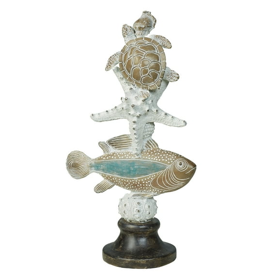 Turtle and Fish Totem Table Sculpture Natural 9” x 5” x 16”