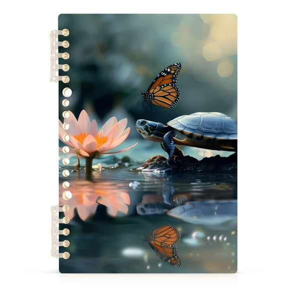Turtle and Flower Spiral Journal Notebook College Ruled Notebook 8.3" x 5.7" A5 Lined Thick Paper Page
