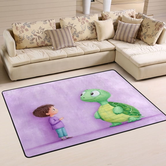 Turtle and Kid Soft Polyester Area Rug 36''x24'', Non Slip, Memory Foam, Water Absorbent