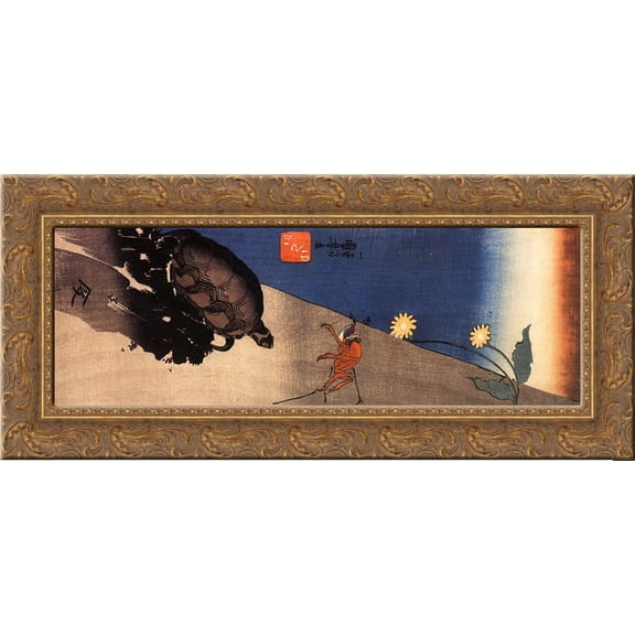 Turtle and crab 24x12 Gold Ornate Wood Framed Canvas Art by Utagawa Kuniyoshi