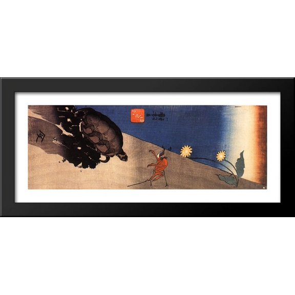Turtle and crab 40x16 Large Black Wood Framed Print Art by Utagawa Kuniyoshi