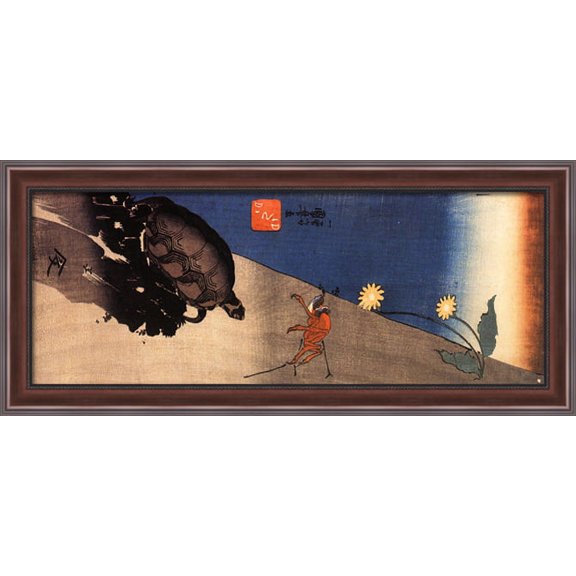 Turtle and crab 40x16 Large Walnut Ornate Wood Framed Canvas Art by Utagawa Kuniyoshi