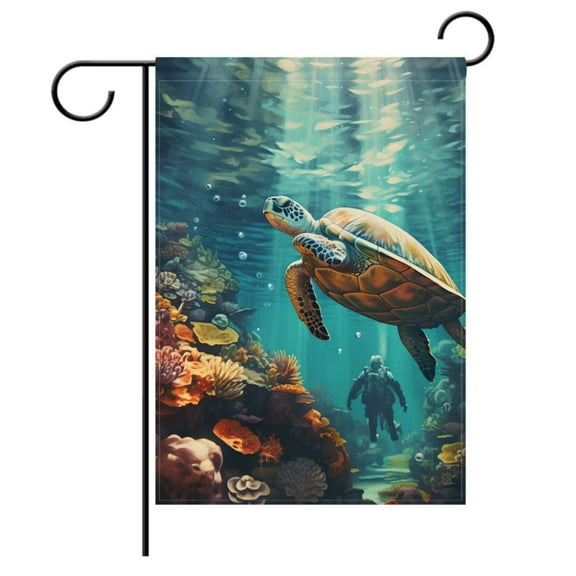 Turtle in Ocean Garden Flag House Banner Double Sided Outdoor Yard Decoration 28" x 40"
