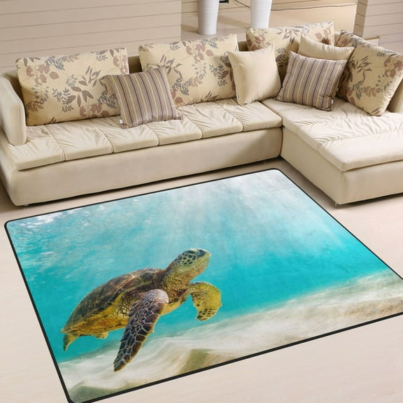 Turtle in Sea Area Rugs Soft Non-Slip Floor Mats Large Nursery Carpets Doormat for Living Room Bedroom Hotel Decor 80"x58"