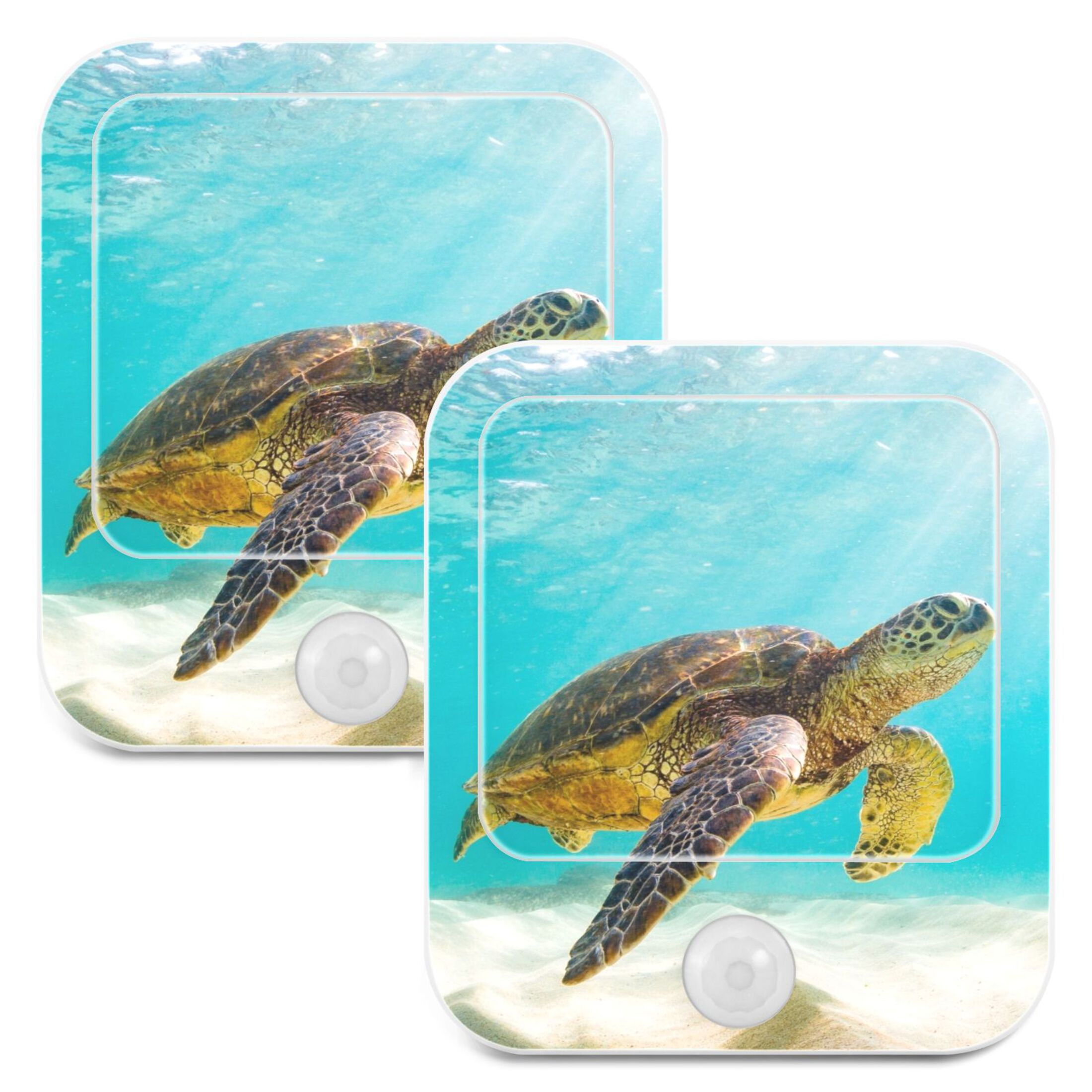 Turtle in Sea LED Motion Sensor Night Light Plug into Wall 2 Pack Auto