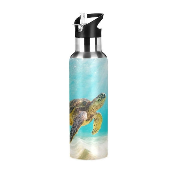 Turtle in Sea Water Bottles Insulated Thermos Kids Stainless Steel Bottle with Straw Lid Flask Leakproof for Sports Gym 20 oz
