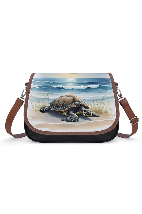 Turtle in The Sunset Vintage Crossbody Bag for Women Medium Leather Hobo Bags Shoulder Bag Classic City Leather Satchels