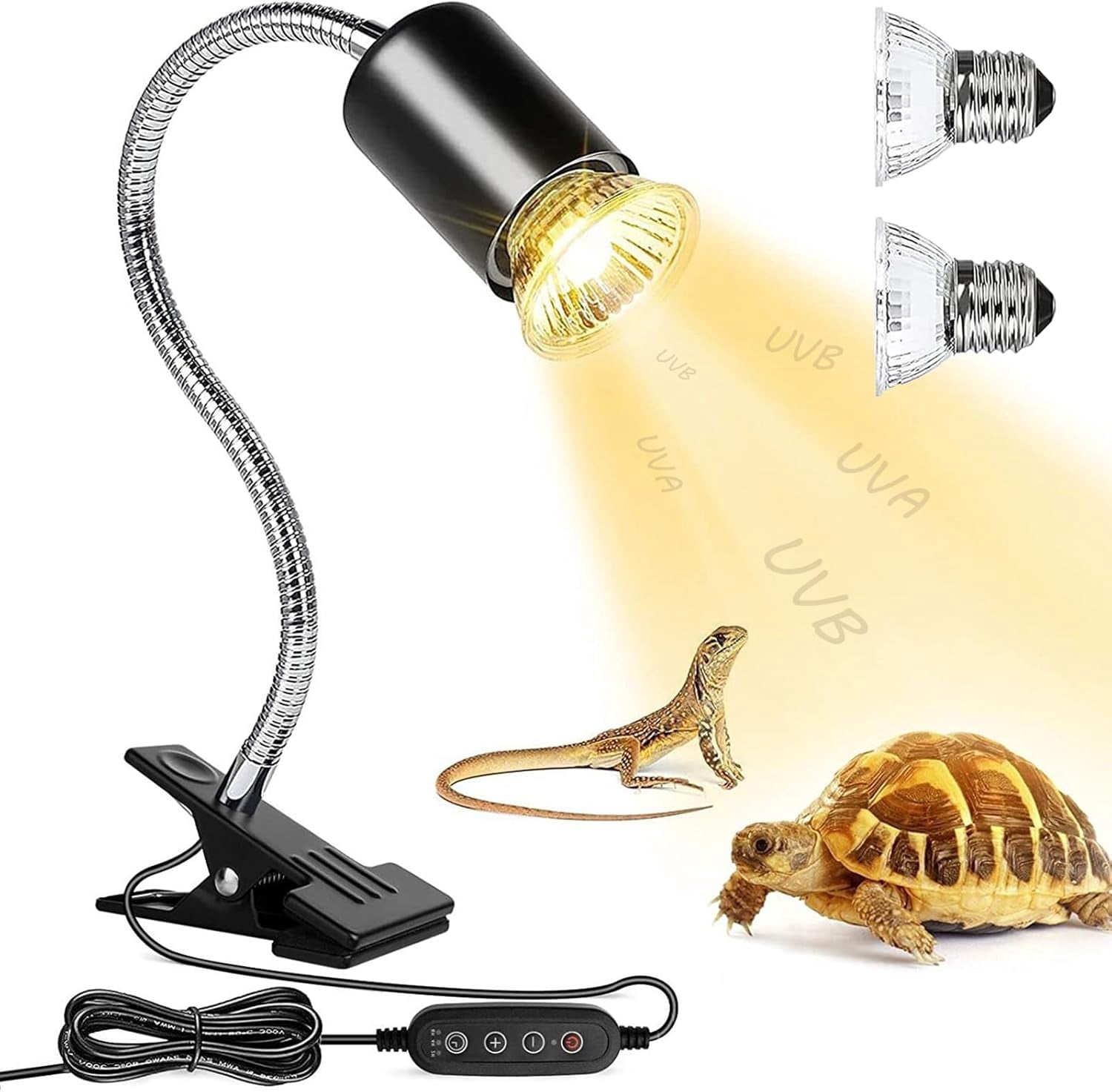 Turtle lamp, UVB/UVA lamp for turtles, with adjustable light switches and timer, can be rotated 360 degrees, with clip accessories, suitable for turtles and reptiles