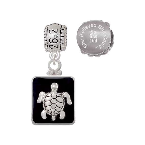 Turtle on Black Frame 26.2 Marathon Run She Believed She Could Charm Beads (Set of 2)