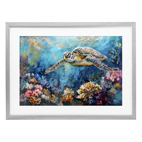 Stupell Industries Turtle's Underwater World Gray Framed Print Under Glass, design by LSR Design Studio, 17 x 23