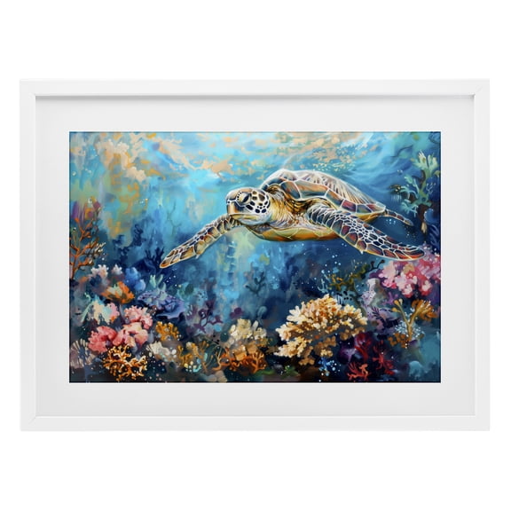 Stupell Industries Turtle's Underwater World White Framed Print Under Glass, design by LSR Design Studio, 17 x 23