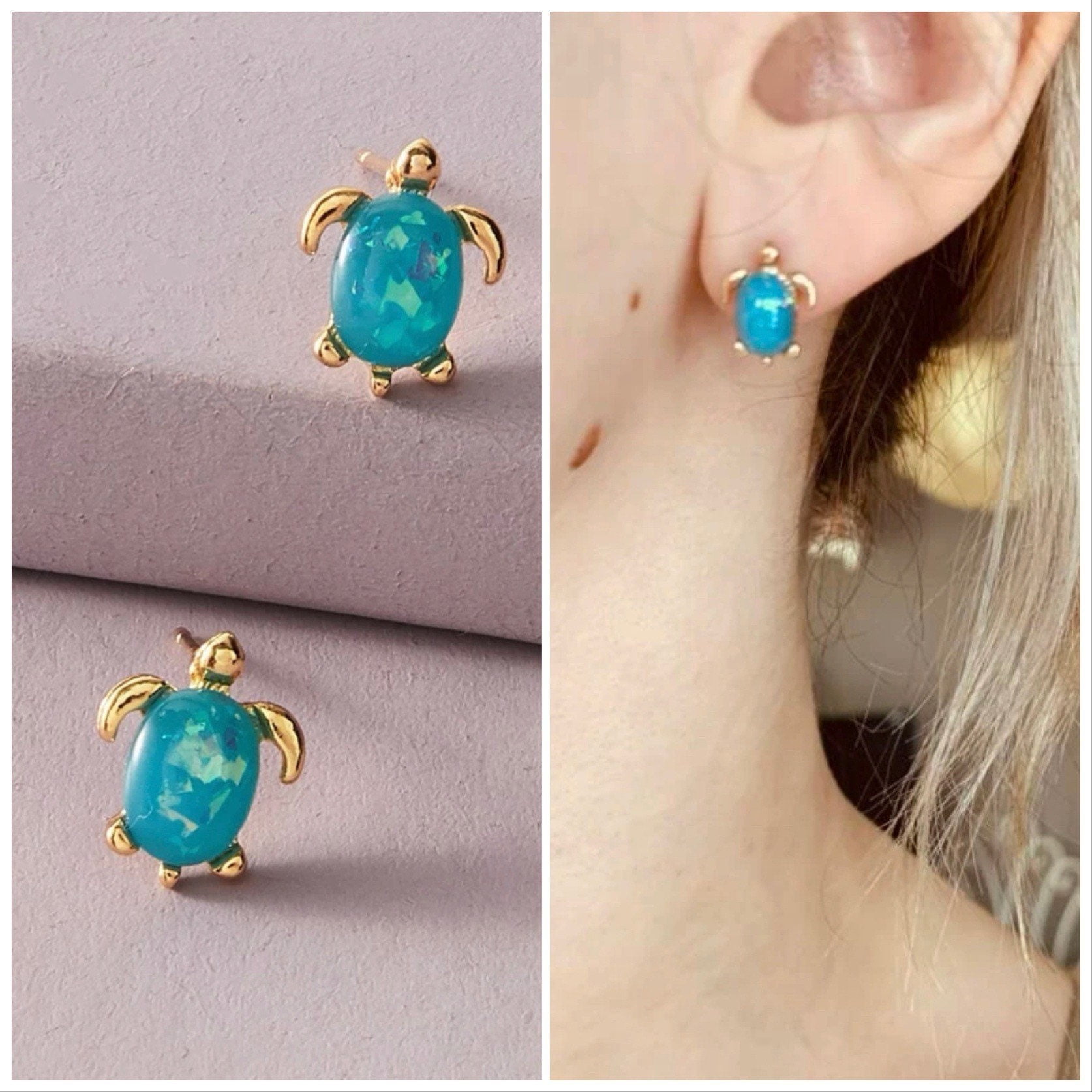 Turtle stud earrings- Tiny turquoise turtle earrings- blue turtle earrings