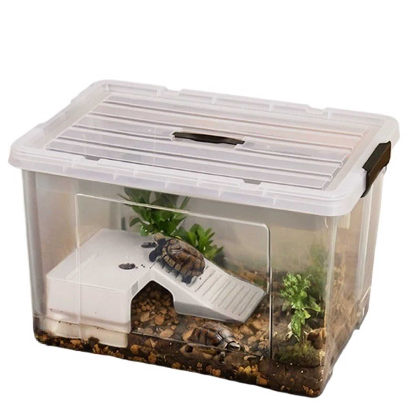 Turtle turnover box turtle feeding tank sun drying table, transparent tape cover
