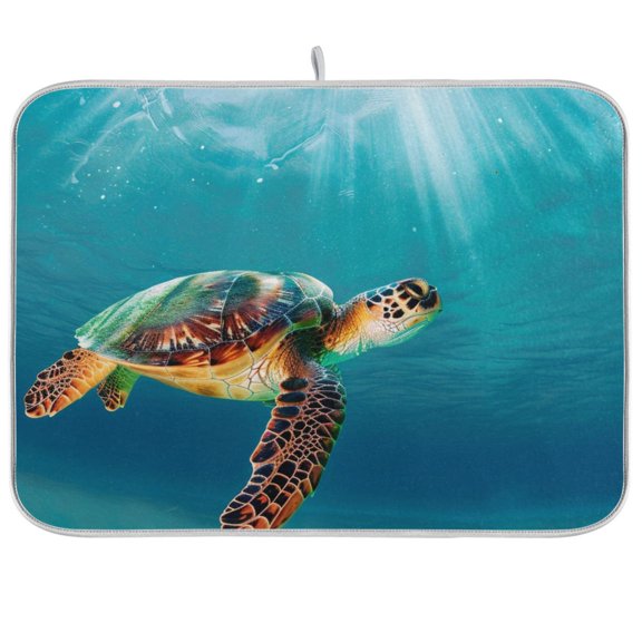 Turtle under Sea Dish Drying Mats Kitchen Mat Microfiber Counter Absorbent Dish Pad Drainer Rack 16"x18"