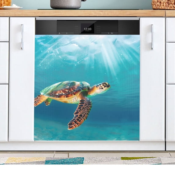 Turtle under Sea Dishwasher Magnetic Refrigerator Magnet Cover Kitchen Art Panel Decal Sticker Home Decorative 23"x26"